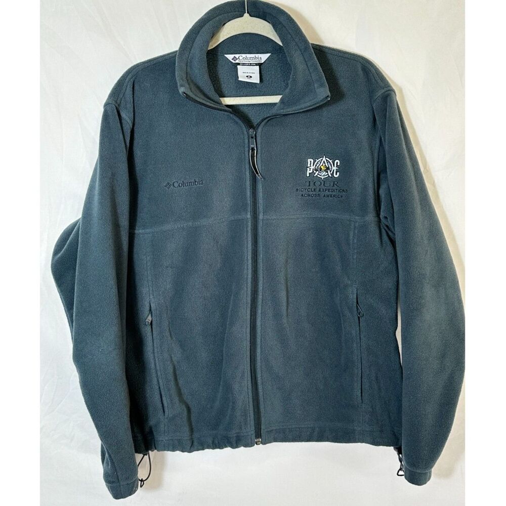 Columbia Men's Soft Shell Full Zip Gray/Green Jacket SZ M Embroidered PAC Logo